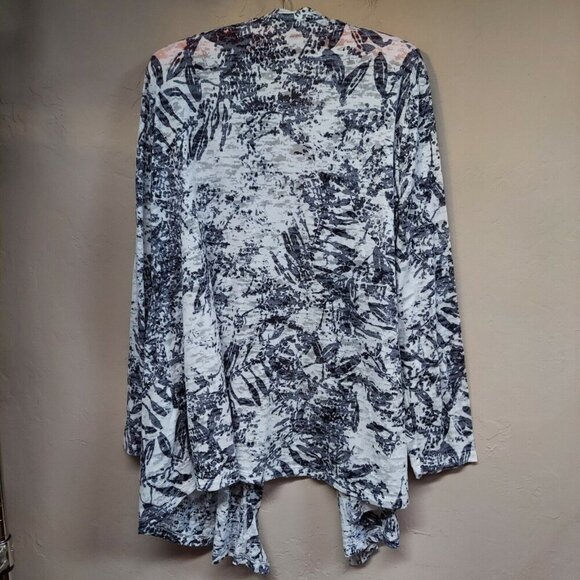 Nic+Zoe Women Cotton Blend Abstract Open Front Cardigan Sweater Lightweight - Picture 2 of 6